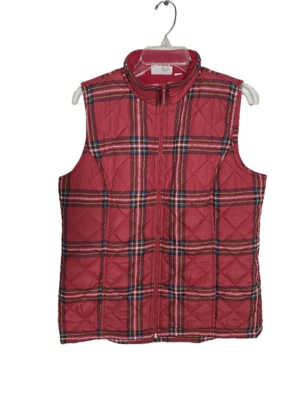 Denim & Co Quilted Fleece Lined Vest Red Plaid Size Medium